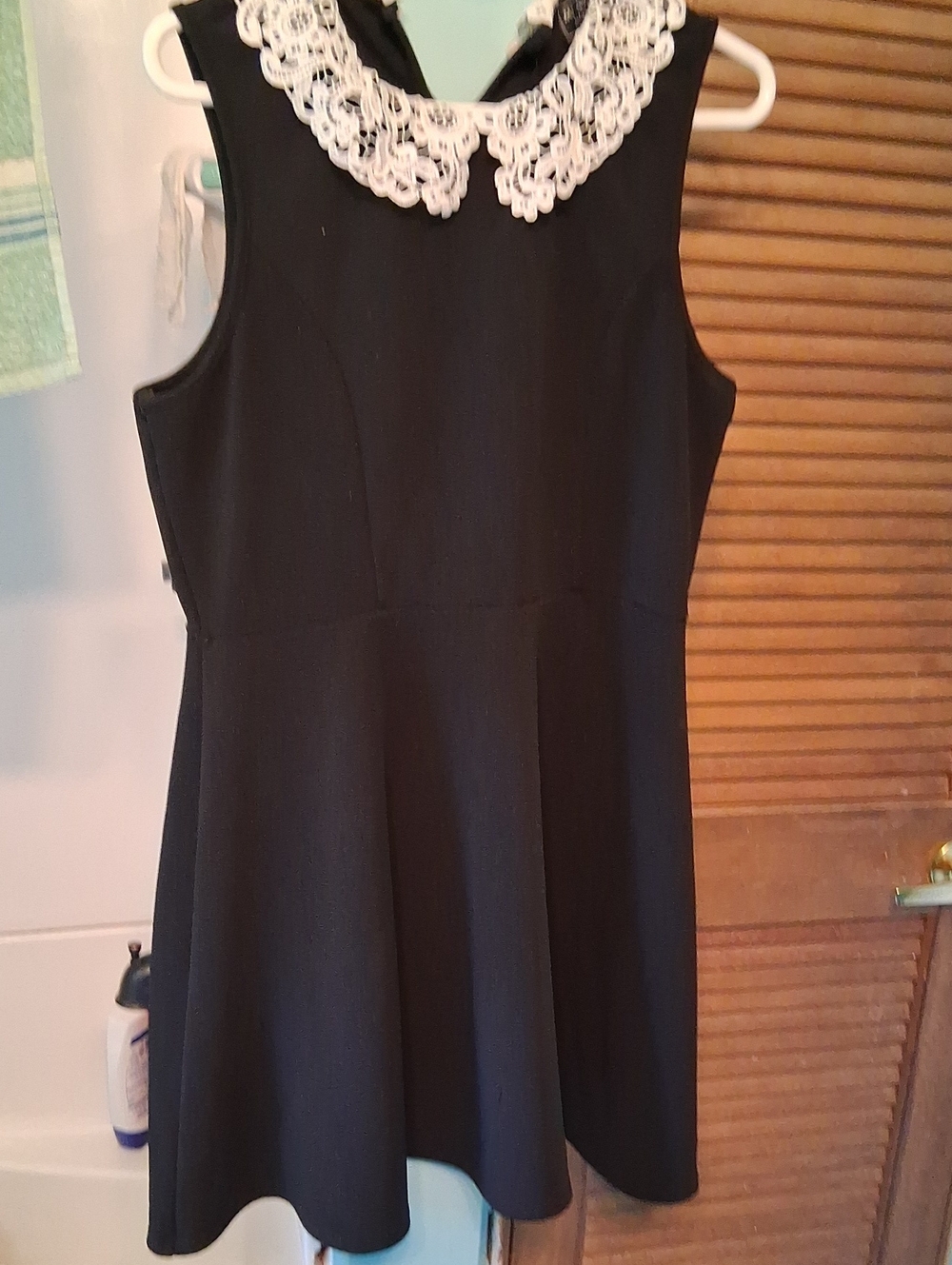 Girls Black Sleeveless Dress with White Lace Collar